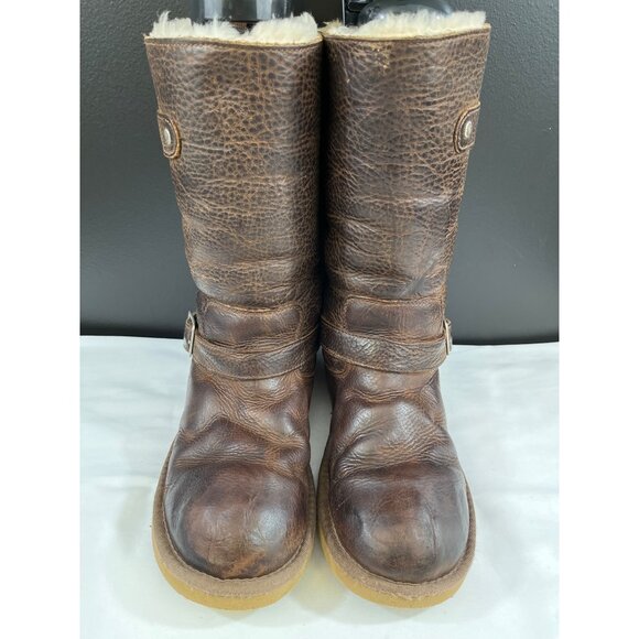 Ugg Australia Women's Brown Leather Mid Calf Boots Size 10 SKU 6105 - Picture 2 of 9